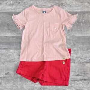 Janie and Jack NEW Girls Shorts GAP Organic Cotton Tee Size 4/5 Pink Outfit Set